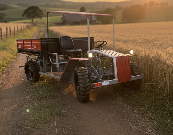 Carreta vermelha motor e mecânica de fusca